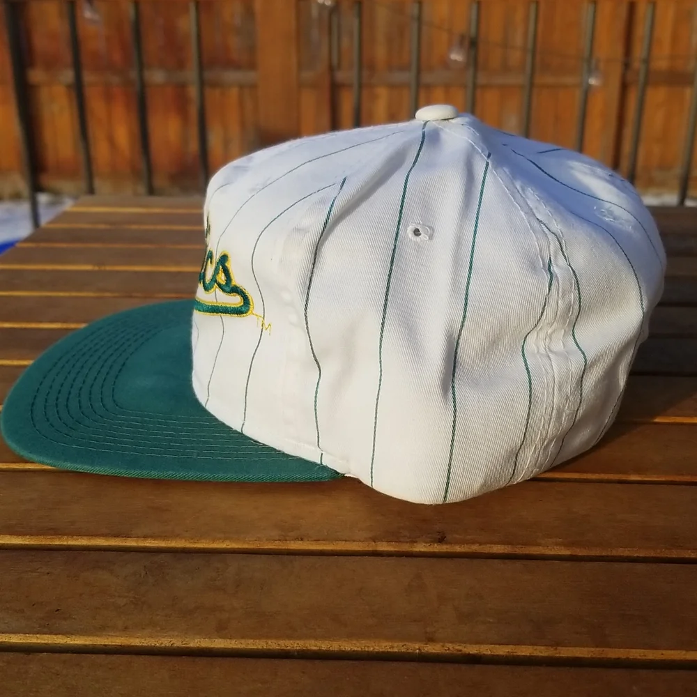 STARTER MLB Oakland Athletics Script Pin Stripe Snapback Hat Vintage Rare - Picture 5 of 11